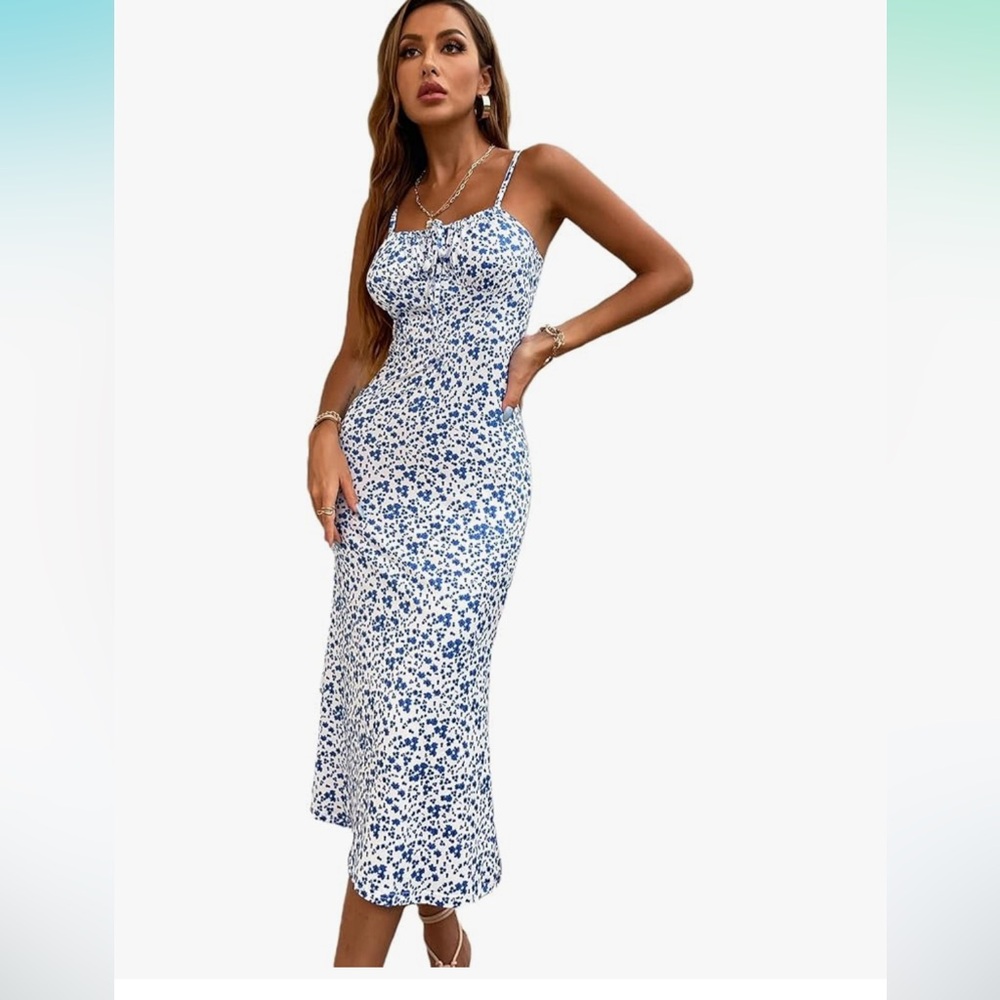 Blue and White Floral Tie front dress